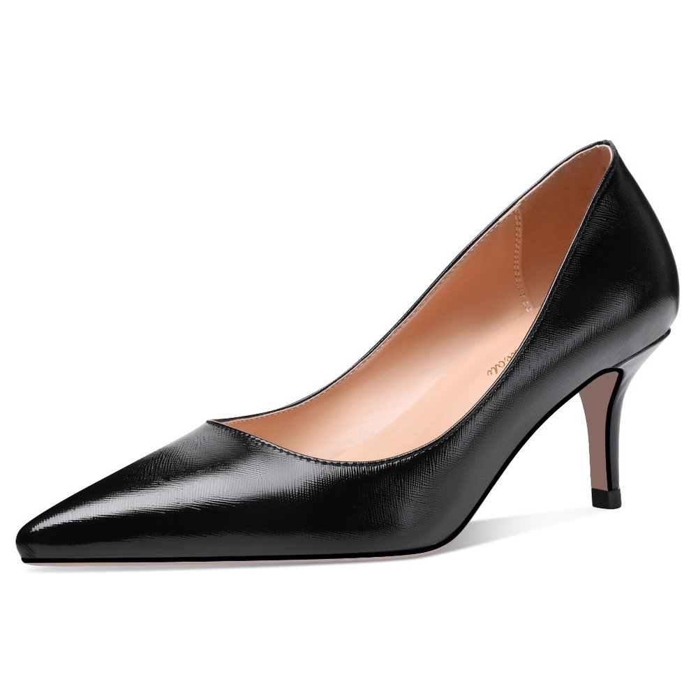 Black Pointed Toe Mid Heel Pumps